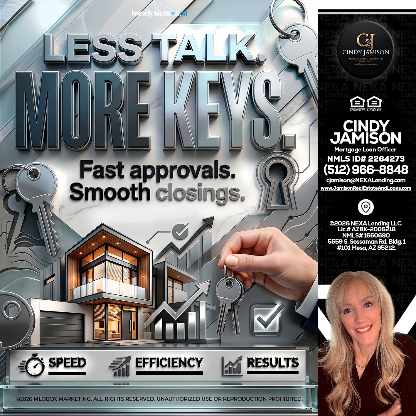 LESS TALK, MORE KEYS! - Cindy Jamison -Mortgage Loan Officer