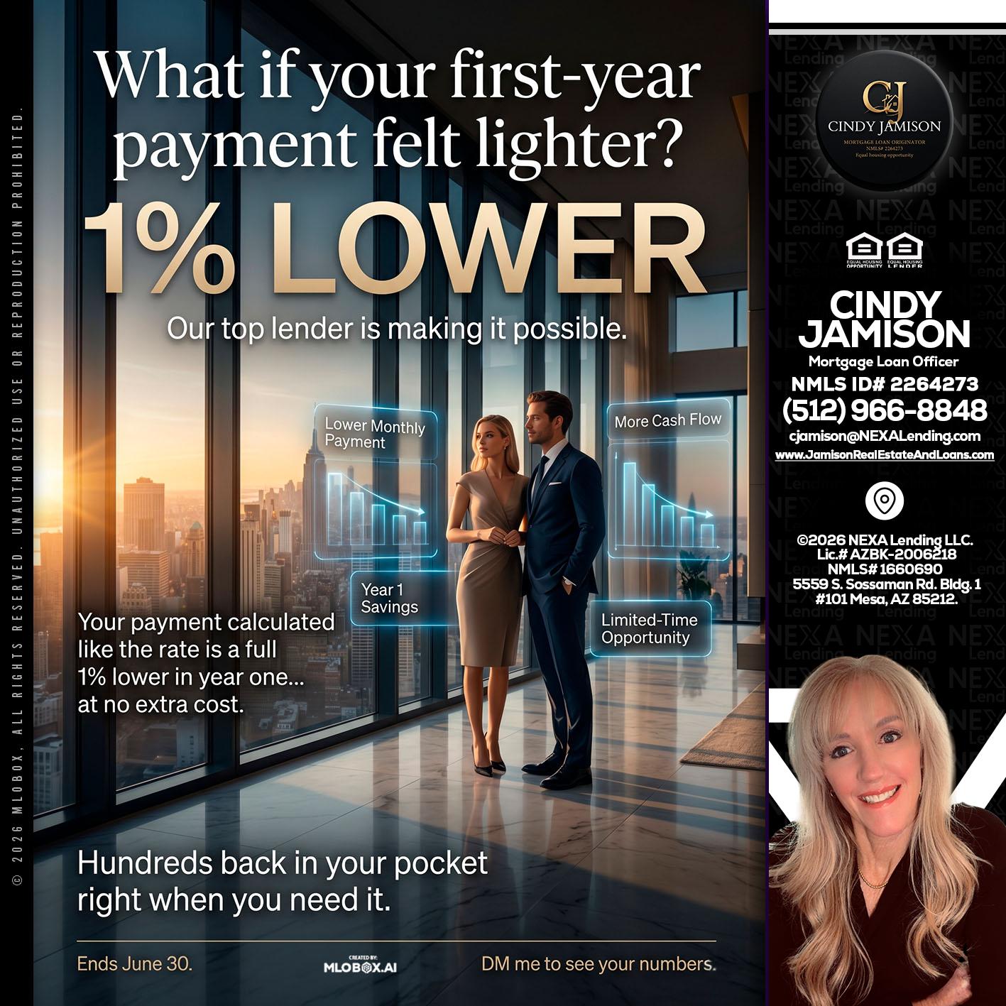 1% LOWER - Cindy Jamison -Mortgage Loan Officer