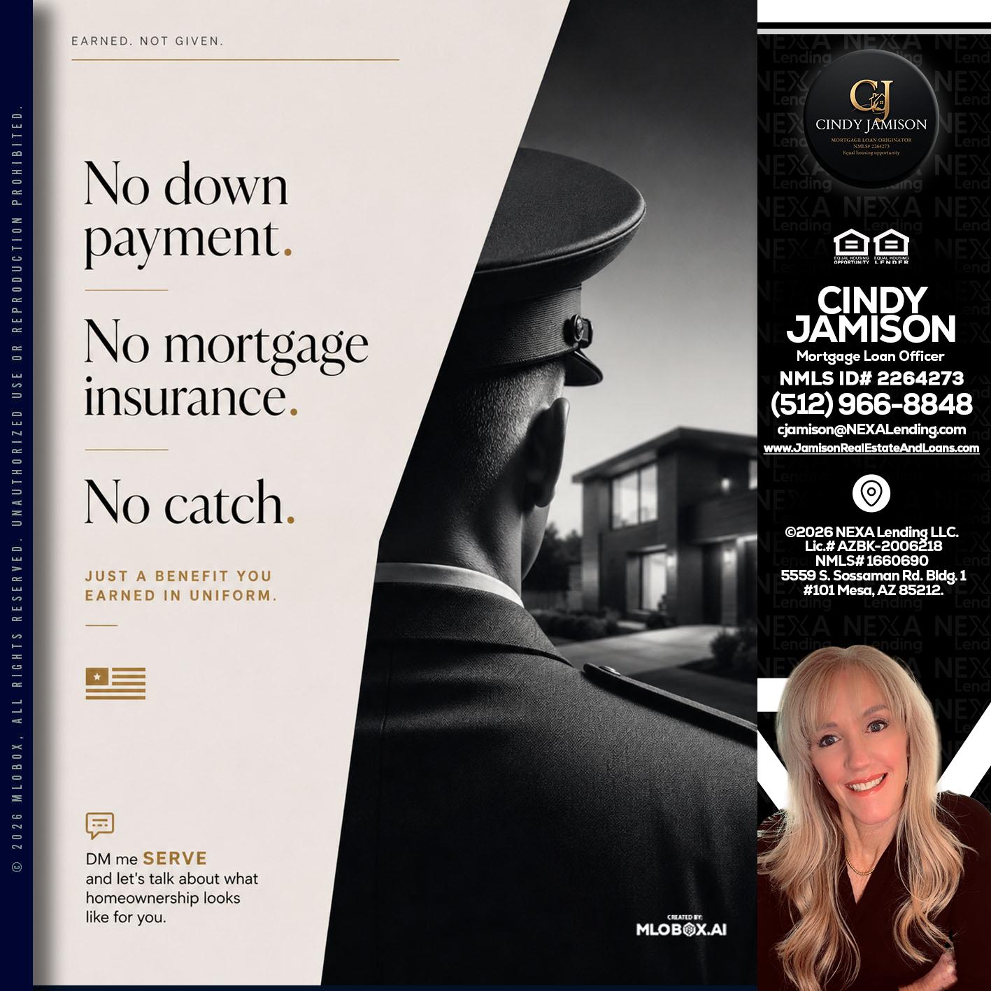 NO DOWN PAYMENT - Cindy Jamison -Mortgage Loan Officer