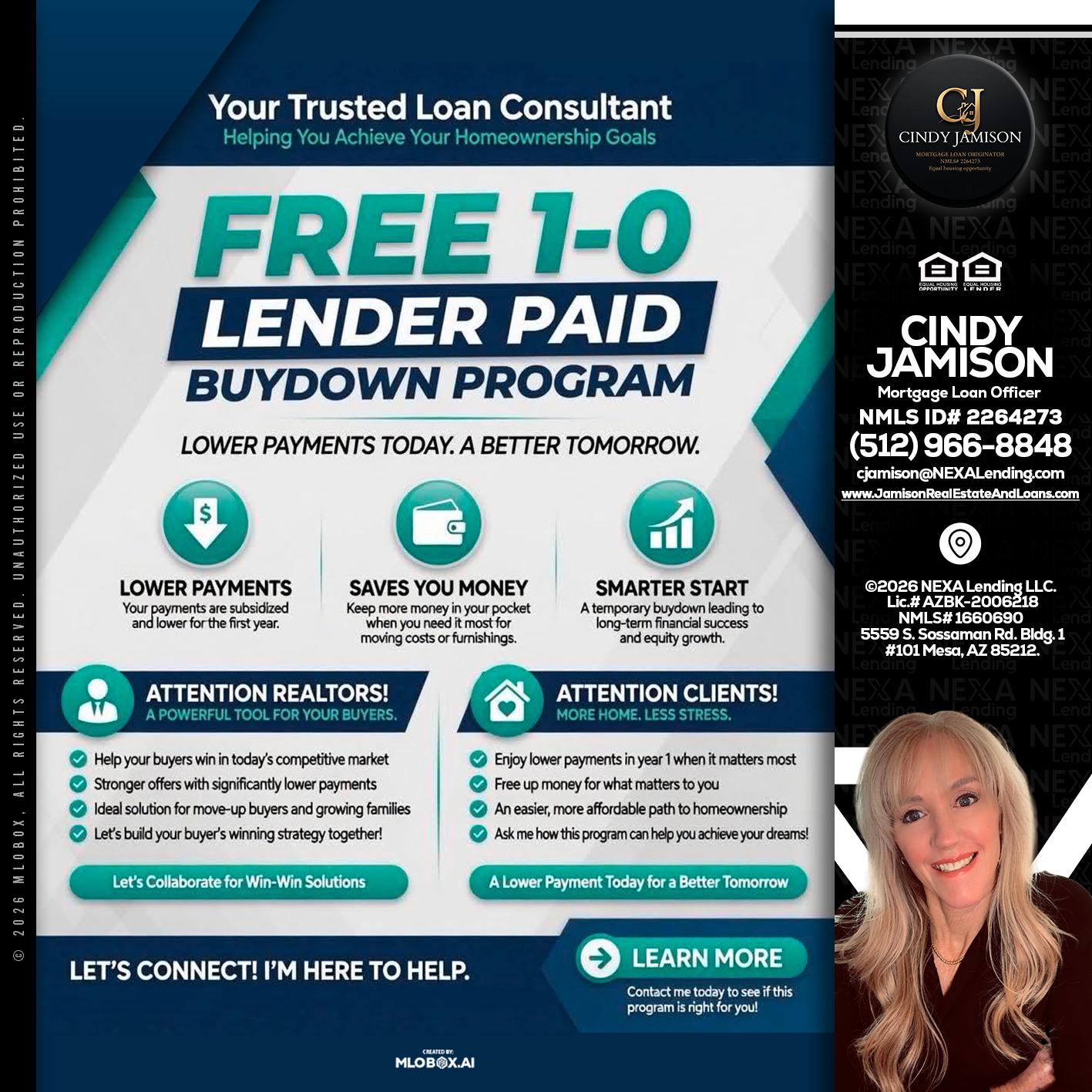 FREE 1-0 - Cindy Jamison -Mortgage Loan Officer