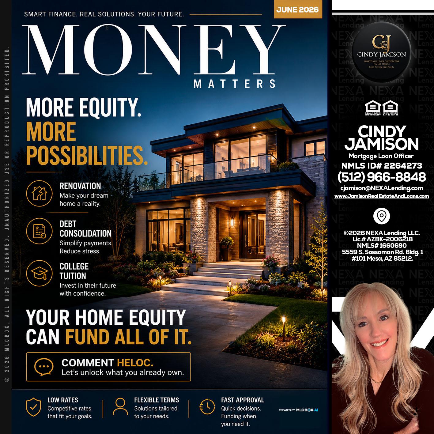 MONEY MATTERS - Cindy Jamison -Mortgage Loan Officer