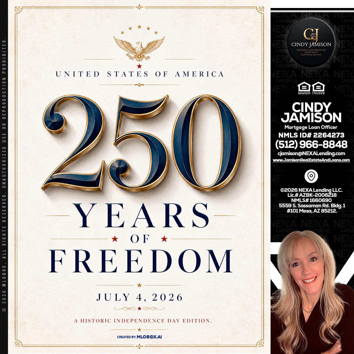 250 YEARS - Cindy Jamison -Mortgage Loan Officer